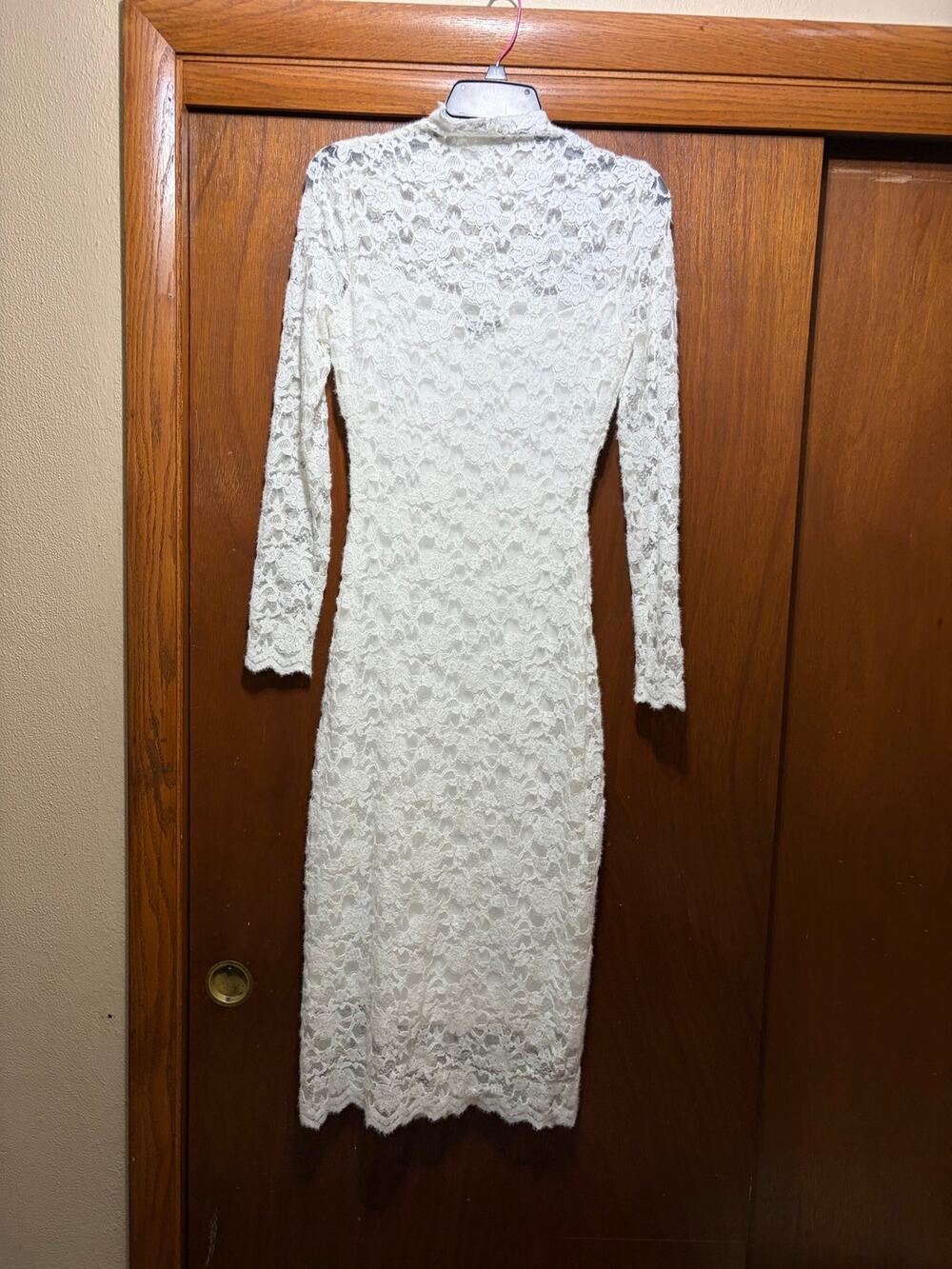Steve Madden White Lace Midi Dress Long Sleeve High Neck Bridal Sz Small